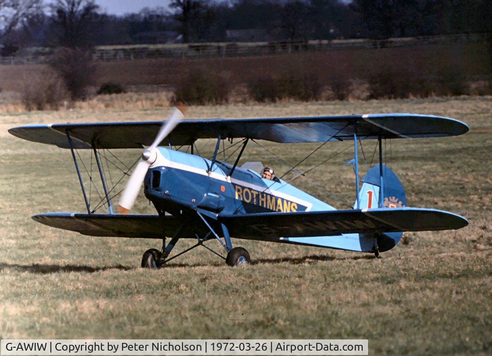 G-AWIW, 1947 Stampe-Vertongen SV-4B C/N 532, Stampe SV4B of the Rothmans aerobatic team at Old Warden in the Spring of 1972.
