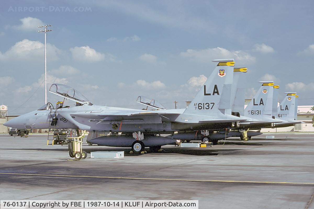 76-0137, McDonnell Douglas F-15B Eagle C/N 0288/B039, flightline scene at Luke AFB (Kodachrome slide scan)