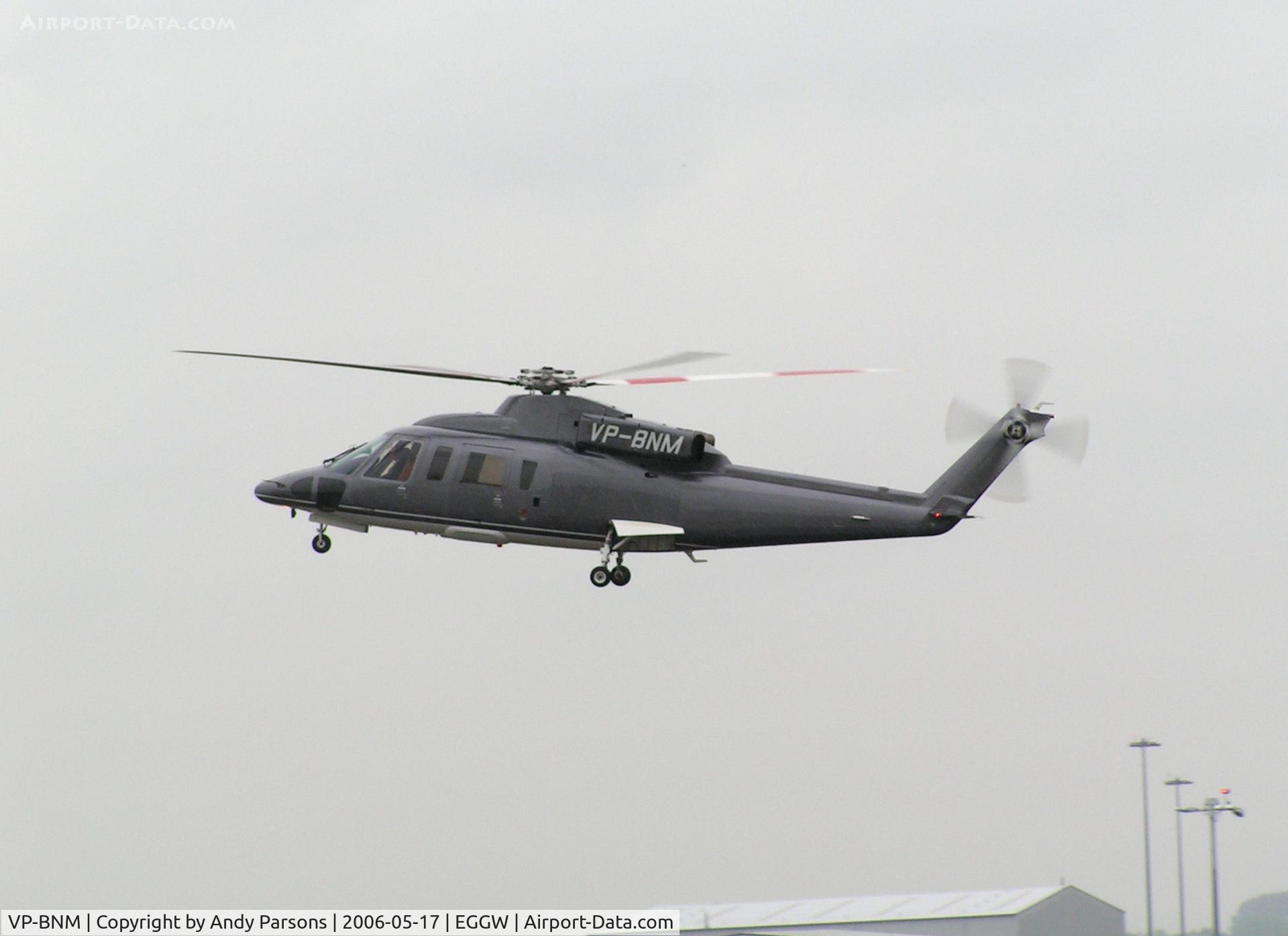 VP-BNM, 1987 Sikorsky S-76B C/N 760330, Arriving at Luton