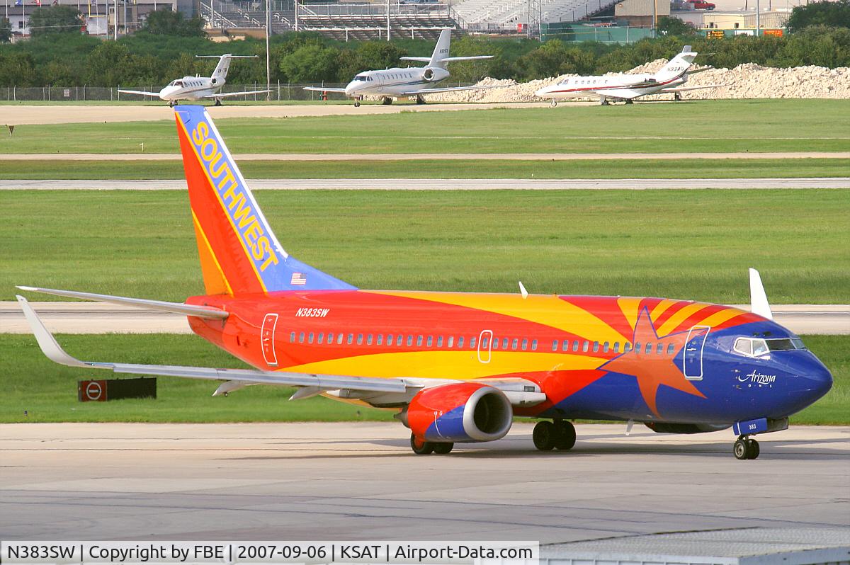 N383SW, 1994 Boeing 737-3H4 C/N 26589, Southwest Arizona logobird taxies to the holding point at San Antonio IAP / TX