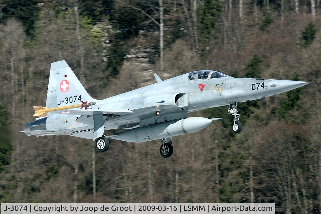 J-3074, Northrop F-5E Tiger II C/N L.1074, Because of the snow in the valley the sun light was also from underneath of the aircraft offering great pictures.