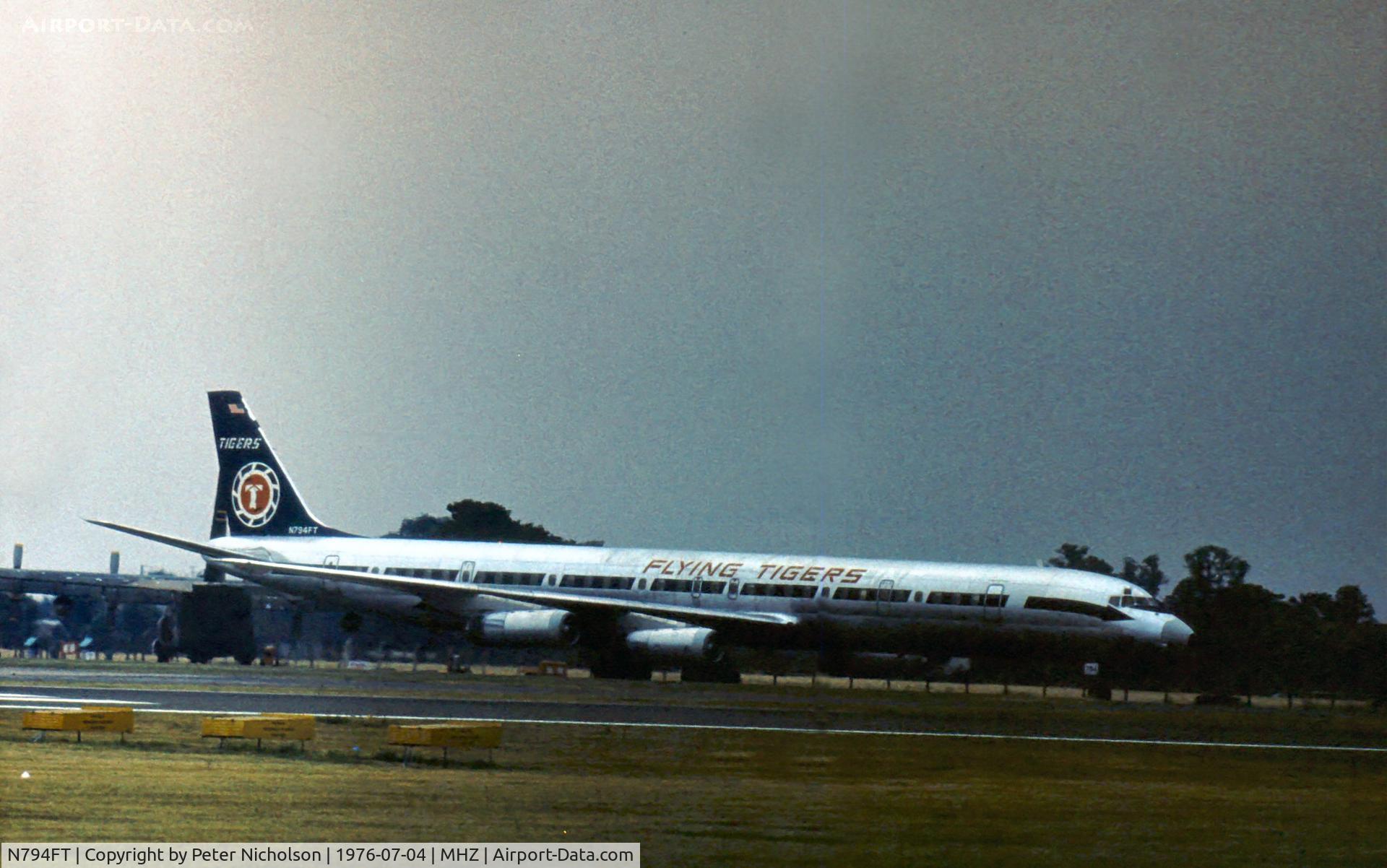 N794FT, 1969 Douglas DC-8-63CF C/N 46086, DC-8-63 operated by the Flying Tiger Line 1969 - 1978 and later converted to -73 model. Here seen at the Mildenhall Airshow.
