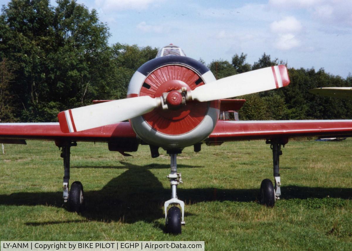 LY-ANM, 1986 Bacau Yak-52 C/N 866904, G-YAKI AT POPHAM IN 1994 PRIOR TO REGISTRATION CHANGE