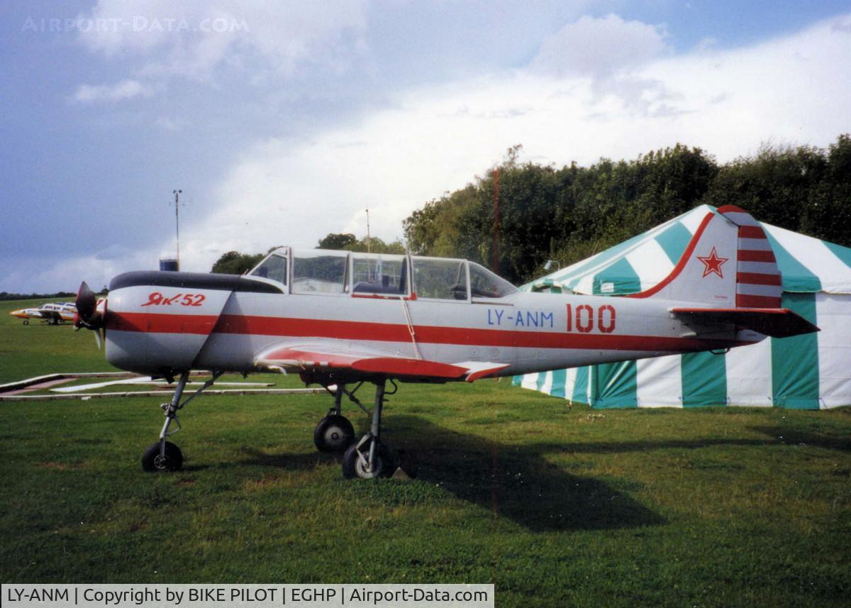 LY-ANM, 1986 Bacau Yak-52 C/N 866904, G-YAKI AT POPHAM IN 1994 PRIOR TO REGISTRATION CHANGE