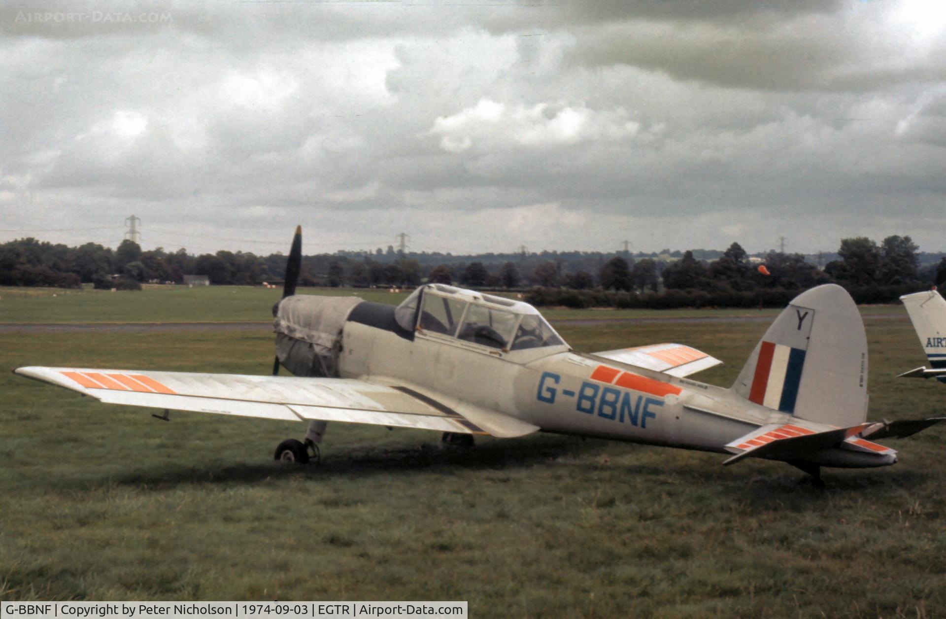 G-BBNF, 1950 De Havilland DHC-1 Chipmunk T.10 C/N C1/0668, Former No.6 Air Experience Flight Chipmunk T.10 at Elstree in the Autumn of 1974.