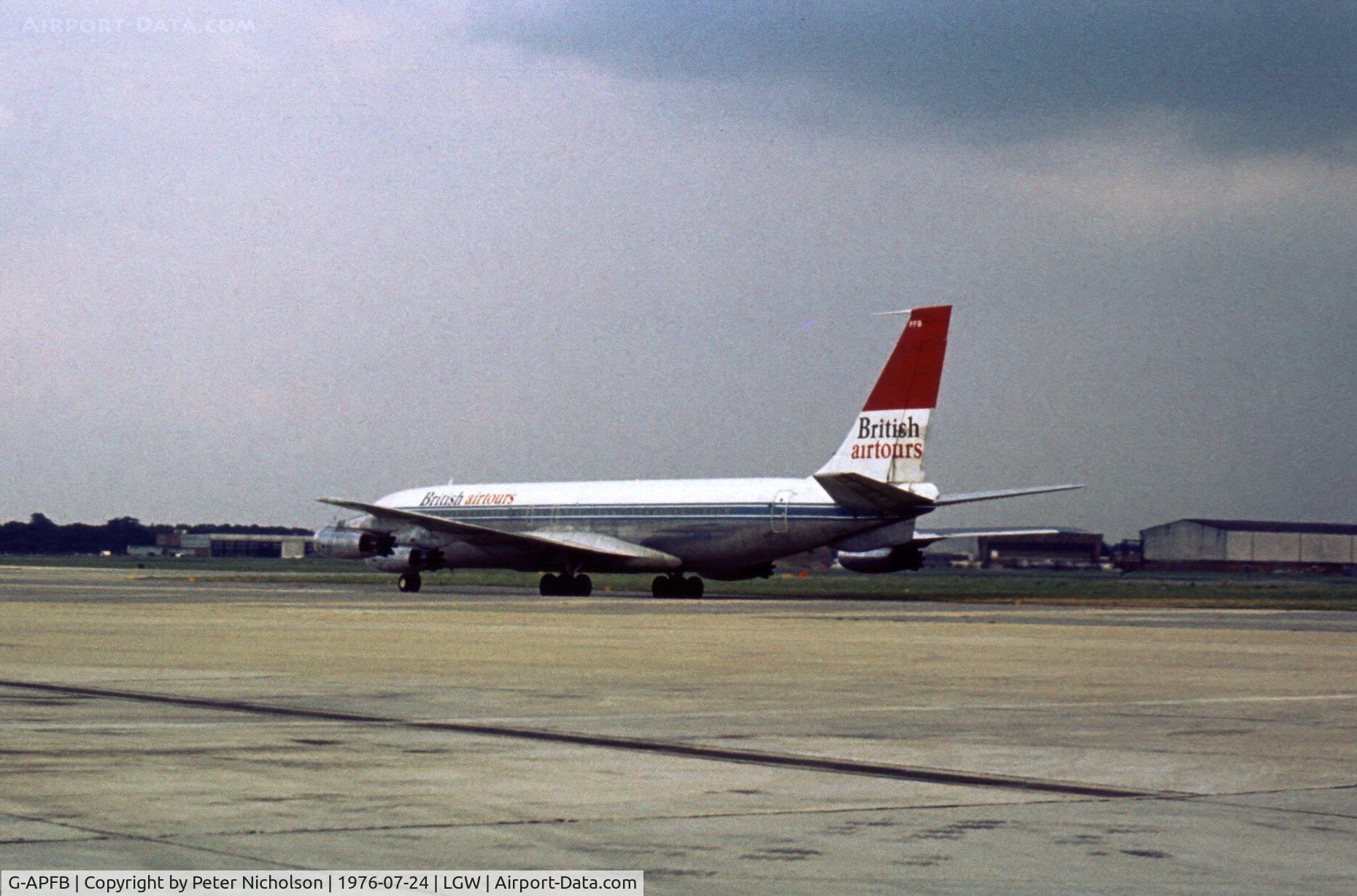 G-APFB, 1960 Boeing 707-436 C/N 17703, Boeing 707-436 of British Airtours at London Gatwick in the Summer of 1976.