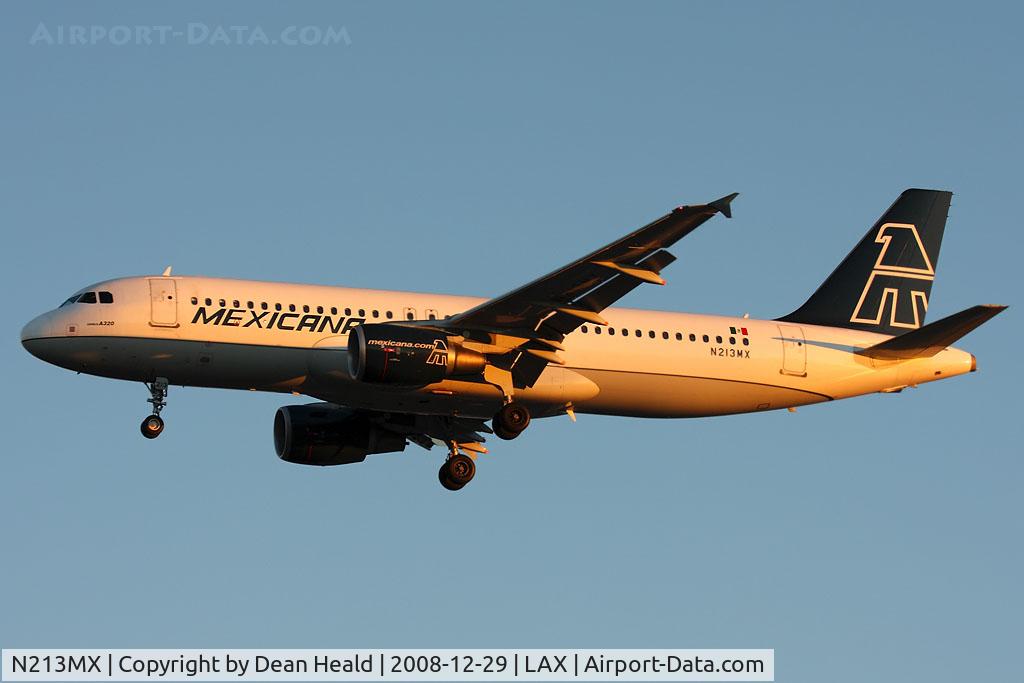 N213MX, 2007 Airbus A320-214 C/N 3123, Mexicana Airlines N213MX (FLT MXA128) from Morelia - General Francisco J Mujica Int'l (MMMM) on short final to RWY 25L.