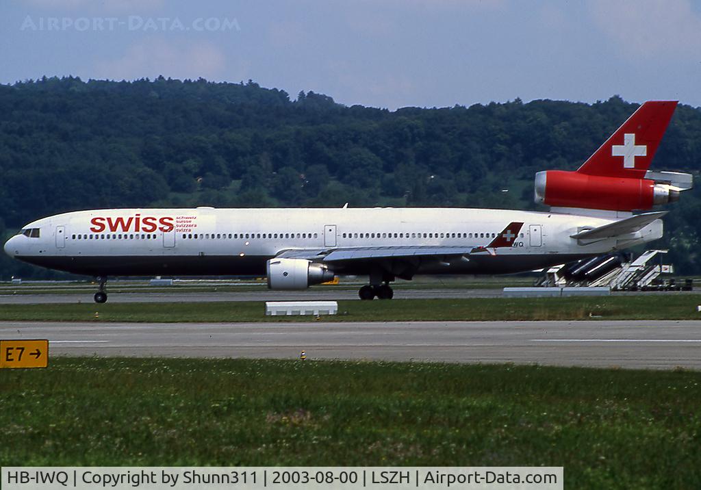 HB-IWQ, 1997 McDonnell Douglas MD-11F C/N 48541, Taxiing holding rwy 16 for departure in basic Swissair c/s