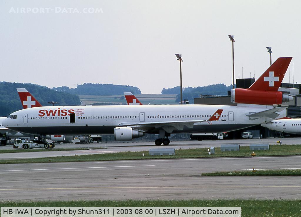 HB-IWA, 1990 McDonnell Douglas MD-11 C/N 48443, Tracted to the gate... in basic Swissair c/s