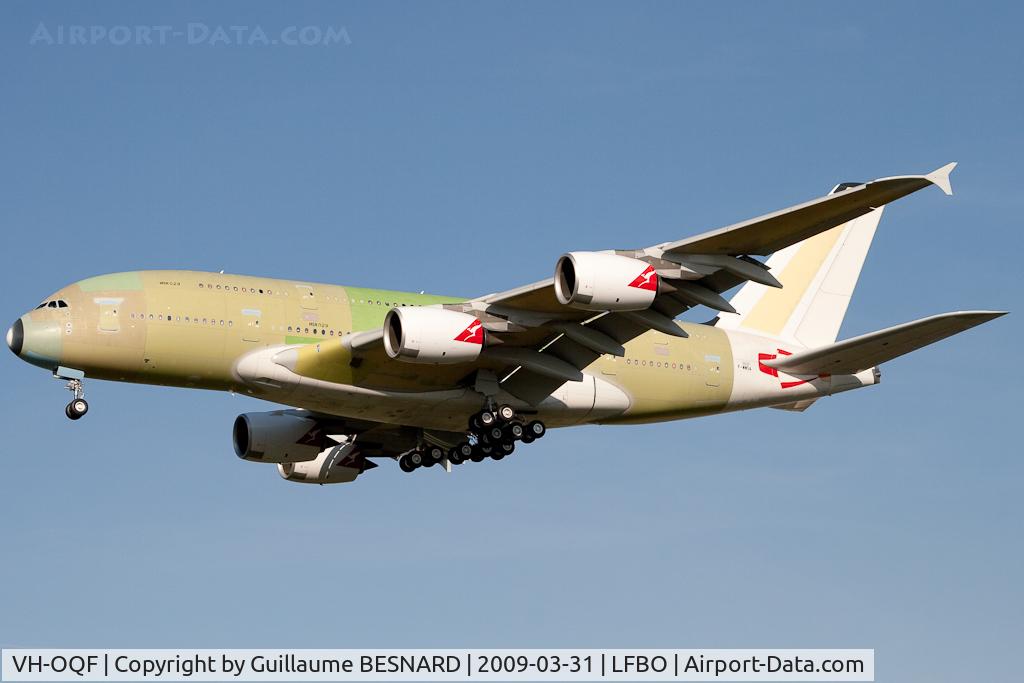 VH-OQF, 2009 Airbus A380-842 C/N 029, New A380 for Qantas. Test reg is F-WWSA