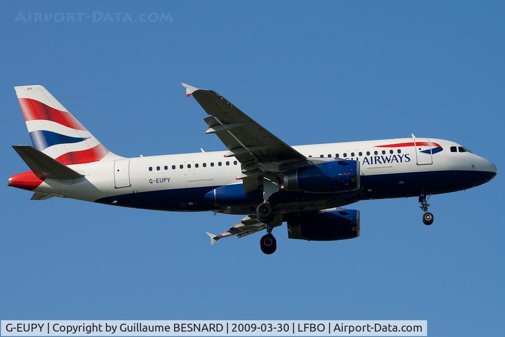 G-EUPY, 2001 Airbus A319-131 C/N 1466, Landing 32L