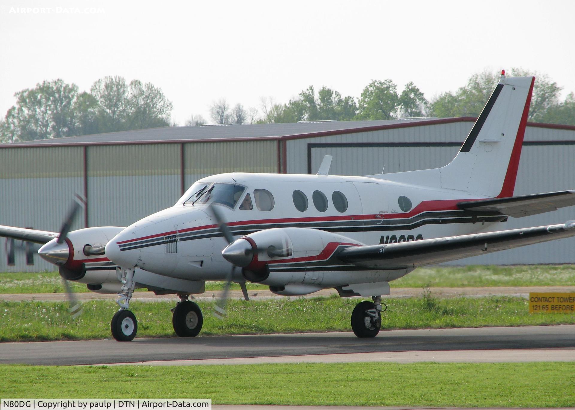 N80DG, 1966 Beech 65-A90 C/N LJ-131, Off of 32 at Downtown Shreveport. This aircraft was used in the movie, Wondeful World, starring Matthew Broderick. All shots of the plane in the movie were filmed at the Shreveport Downtown Airport.