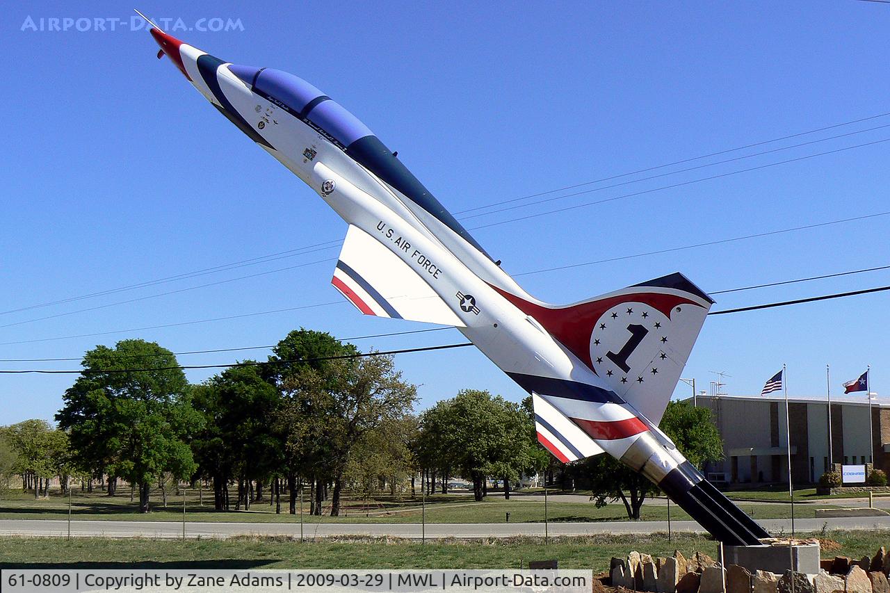 61-0809, 1961 Northrop AT-38B Talon C/N N.5175, New display at the Mineral Wells, TX Airport. This aircraft was most recently at the now defunct English Field Air Museum.