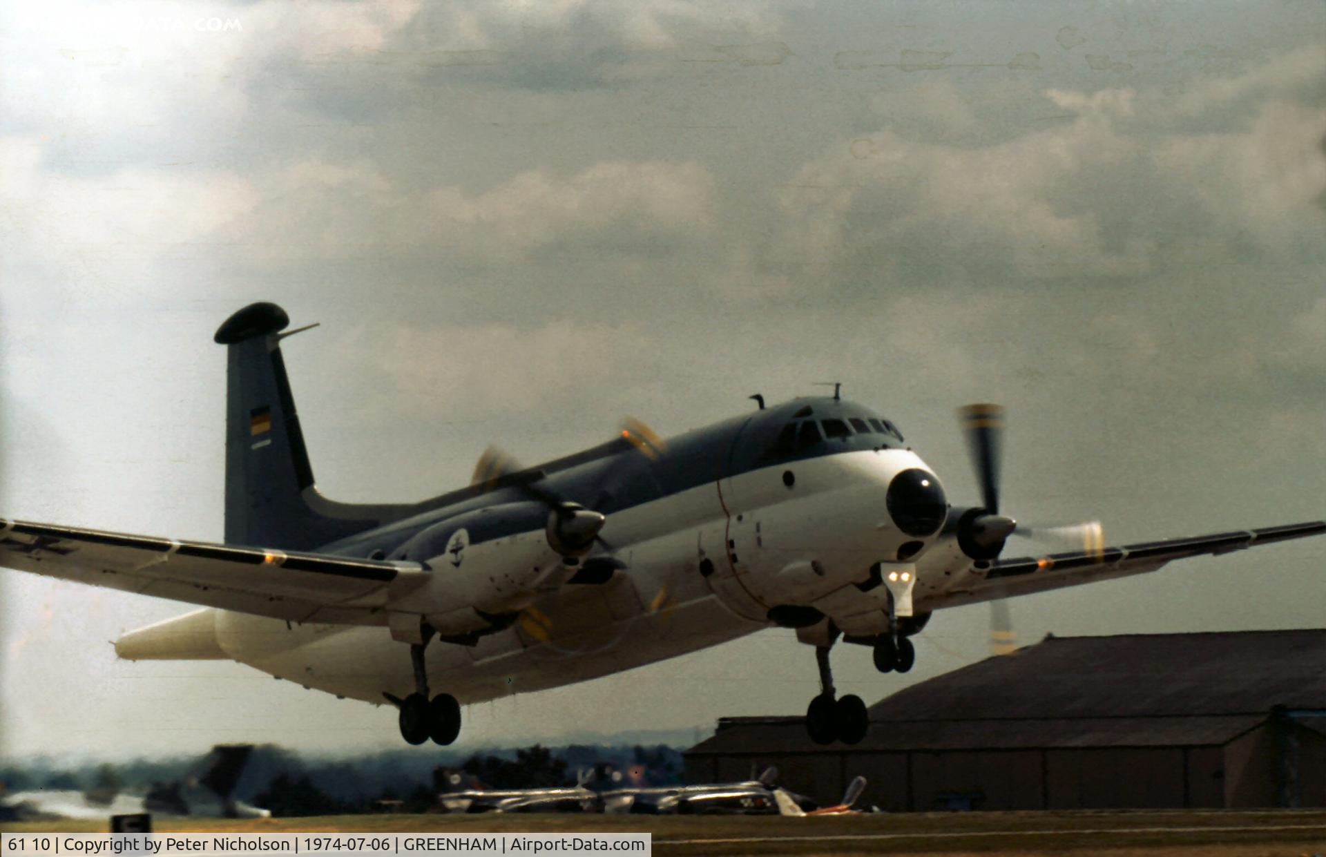 61 10, 1967 Breguet 1150 Atlantic C/N 20, Atlantic 61+10 of Marineflieger-geschwader 3 [MFG-3] based at Nordholz at the 1974 Intnl Air Tattoo at RAF Greenham Common.