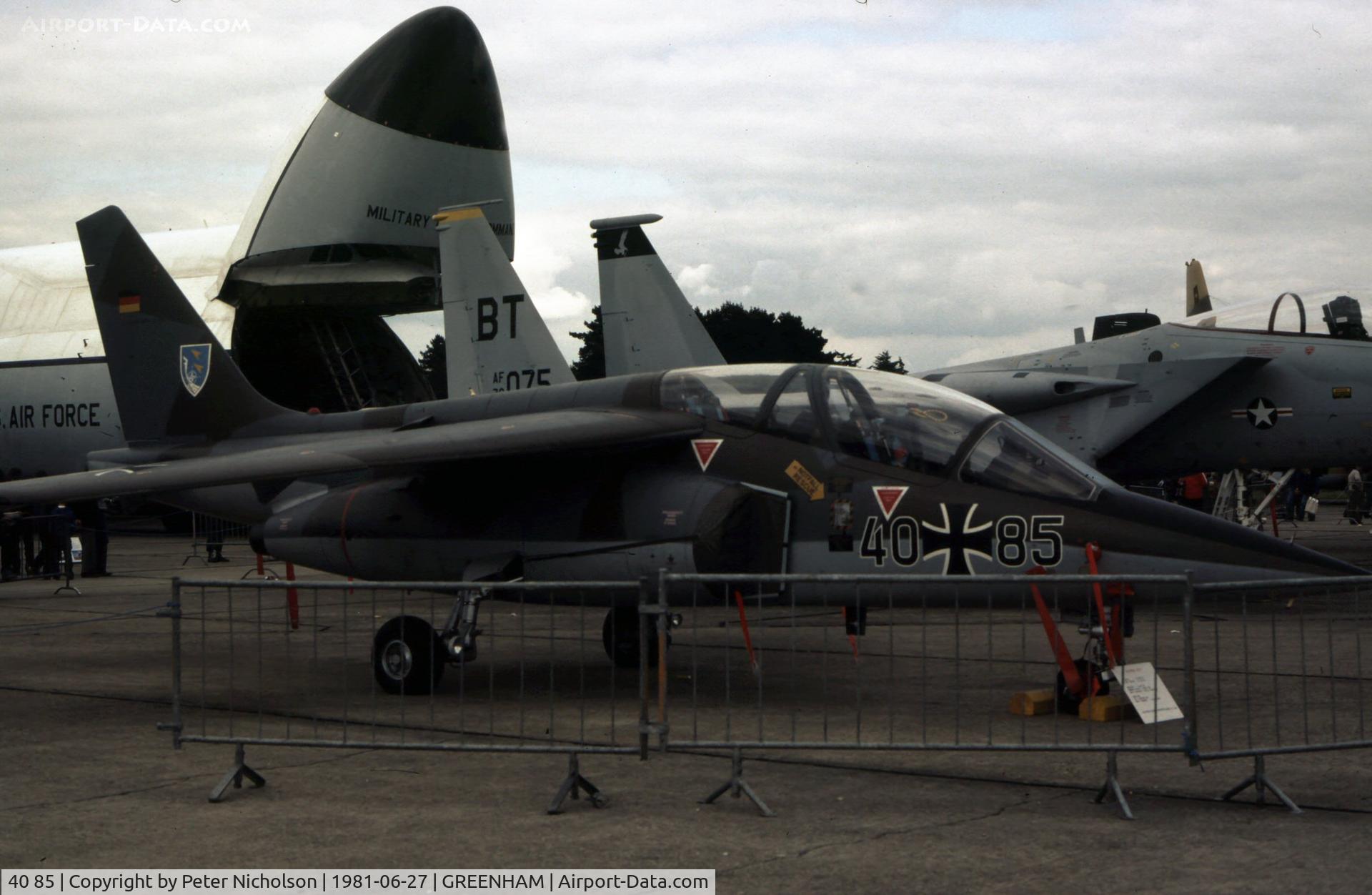 40 85, Dassault-Dornier Alpha Jet A C/N 0085, Alpha Jet 40+85 of JBG-43 at the 1981 International Air Tattoo at RAF Greenham Common.
