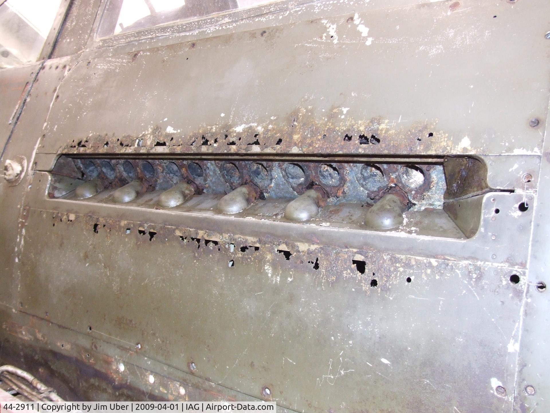 44-2911, 1944 Bell P-39Q Airacobra C/N Not found 44-2911, the ehaust stacks are all gone- corroded from 60+ years immersion in a Russian lake