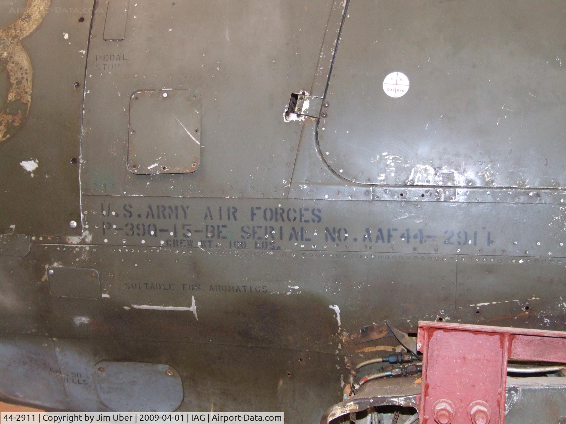 44-2911, 1944 Bell P-39Q Airacobra C/N Not found 44-2911, data stencil
