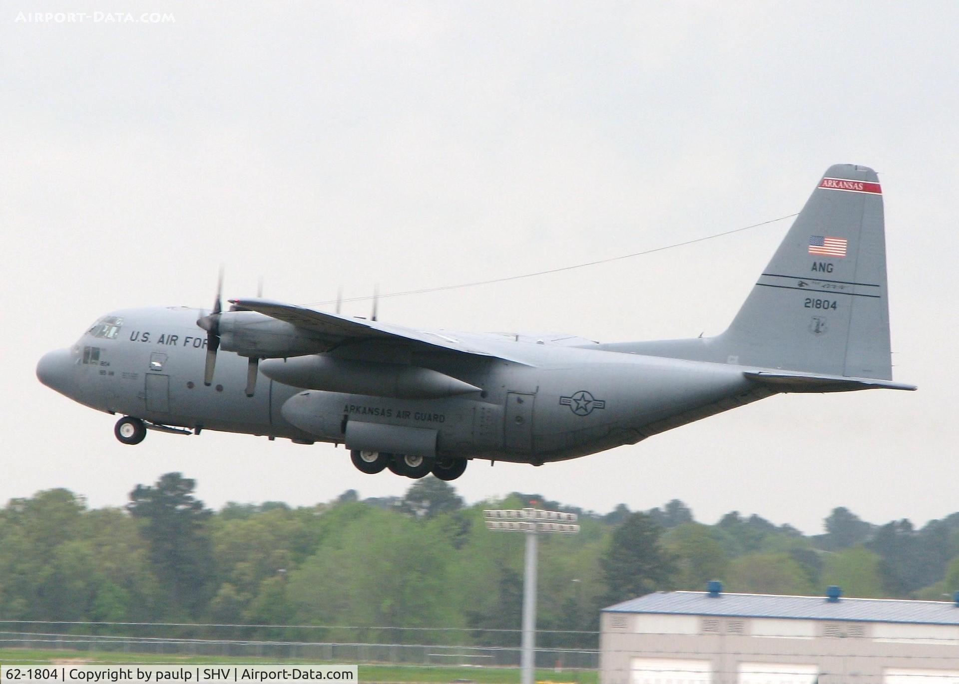 62-1804, 1962 Lockheed C-130E Hercules C/N 382-3758, Arkansas Air Guard doing touch and goes at the Shreveport Regional airport.
