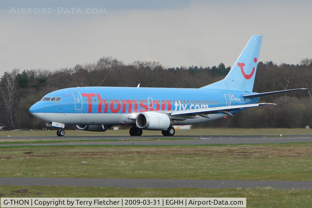 G-THON, 1999 Boeing 737-36N C/N 28596, Thomson B737 about to depart Bournemouth