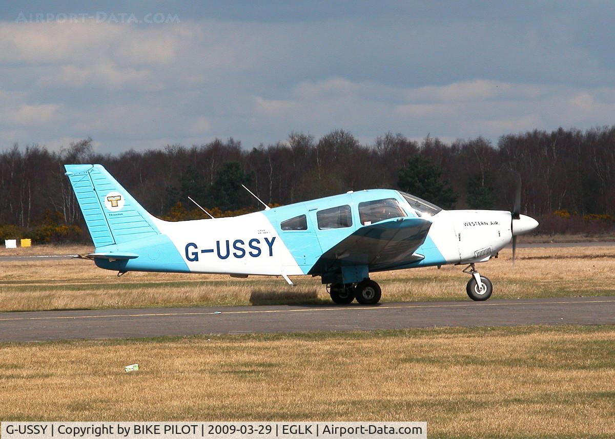 G-USSY, 1982 Piper PA-28-181 Cherokee Archer II C/N 28-8290011, TAXYING OUT FOR DEPARTURE BACK TO THRUXTON
