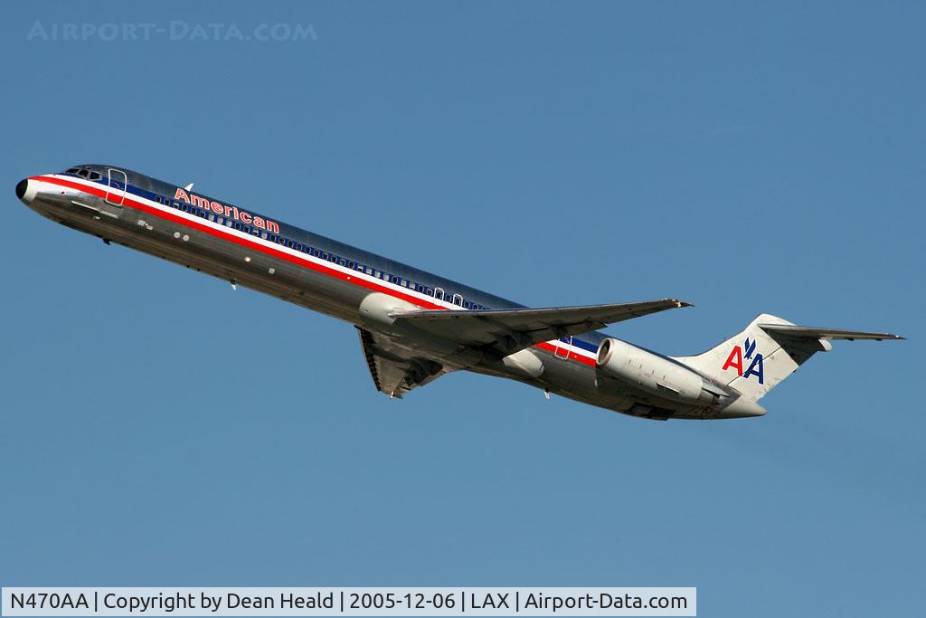 N470AA, 1988 McDonnell Douglas MD-82 (DC-9-82) C/N 49600, American Airlines N470AA (FLT AAL1458) climbing out from RWY 25R enroute to Denver Int'l (KDEN).