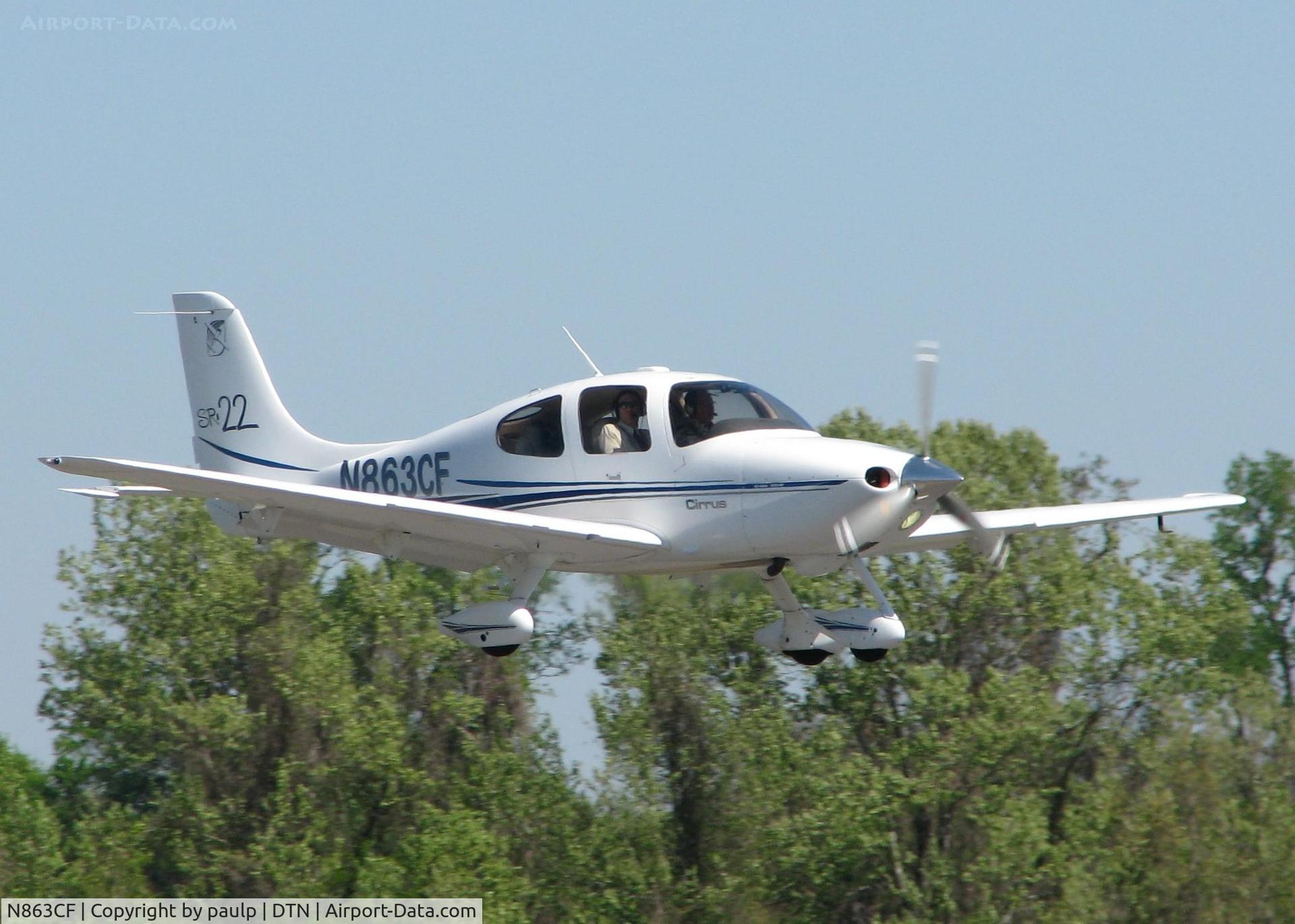 N863CF, 2002 Cirrus SR22 C/N 0191, Landing on 14 at the Shreveport Downtown airport.