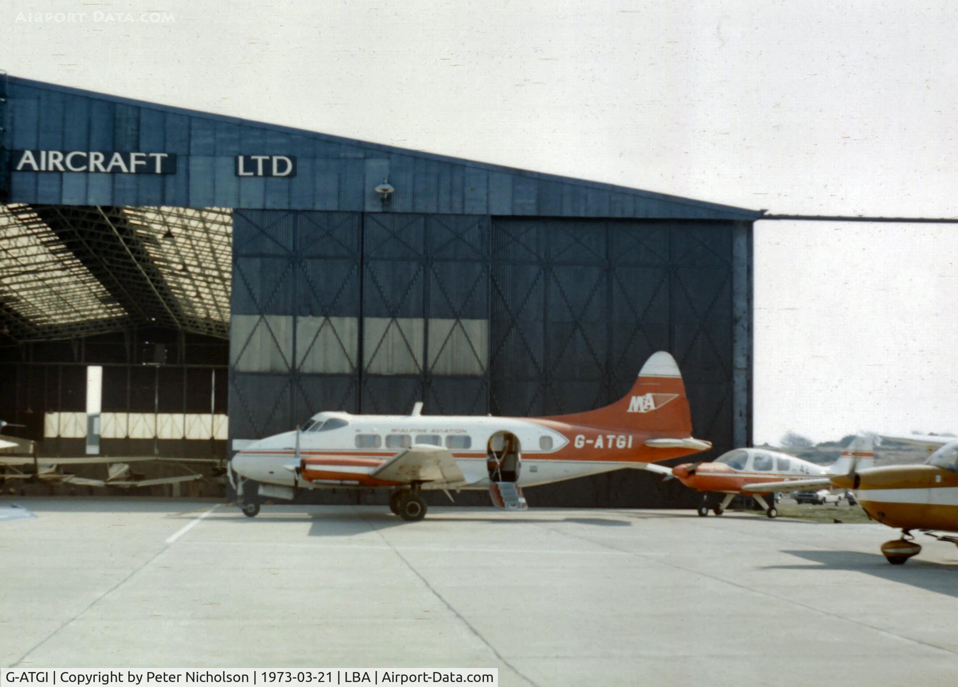 G-ATGI, De Havilland DH-104 Riley Dove 2 C/N 04097, DH. 104 Dove of McAlpine Aviation at Yeadon in the Spring of 1973.