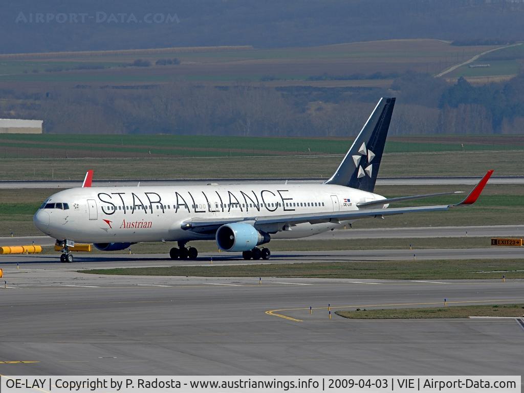 OE-LAY, 1998 Boeing 767-3Z9/ER C/N 29867, Last 767 of OS in Star Alliance colors and the second one with Winglets; first flight with Winglets to DEL and this is probably one of the first shots of that plane in this configuration