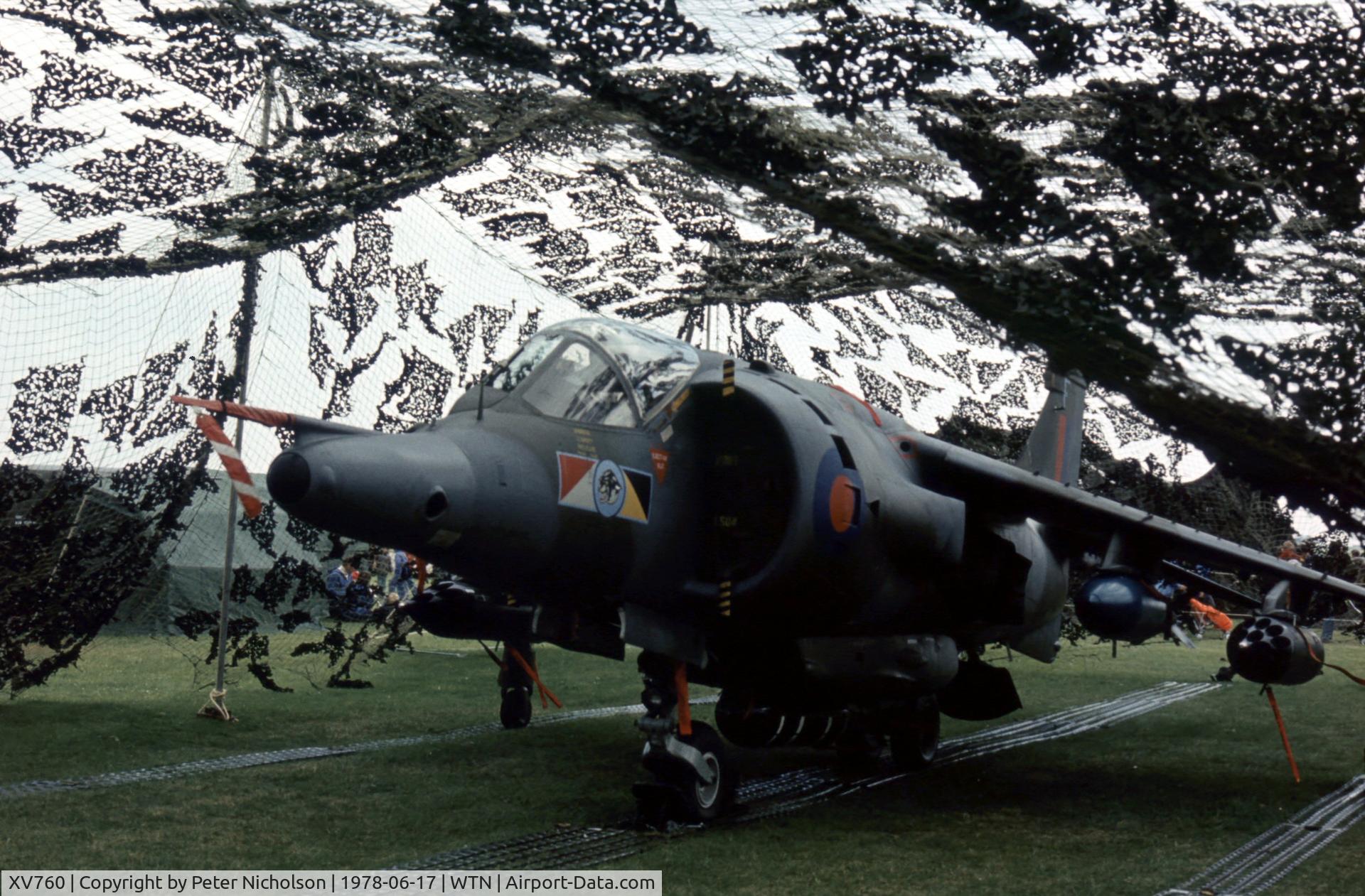XV760, 1969 Hawker Siddeley Harrier GR.3 C/N 712023, Harrier GR.3 of 233 Operational Conversion Unit in a representative Forward Operating Location displayed at the 1978 Waddington Open Day.