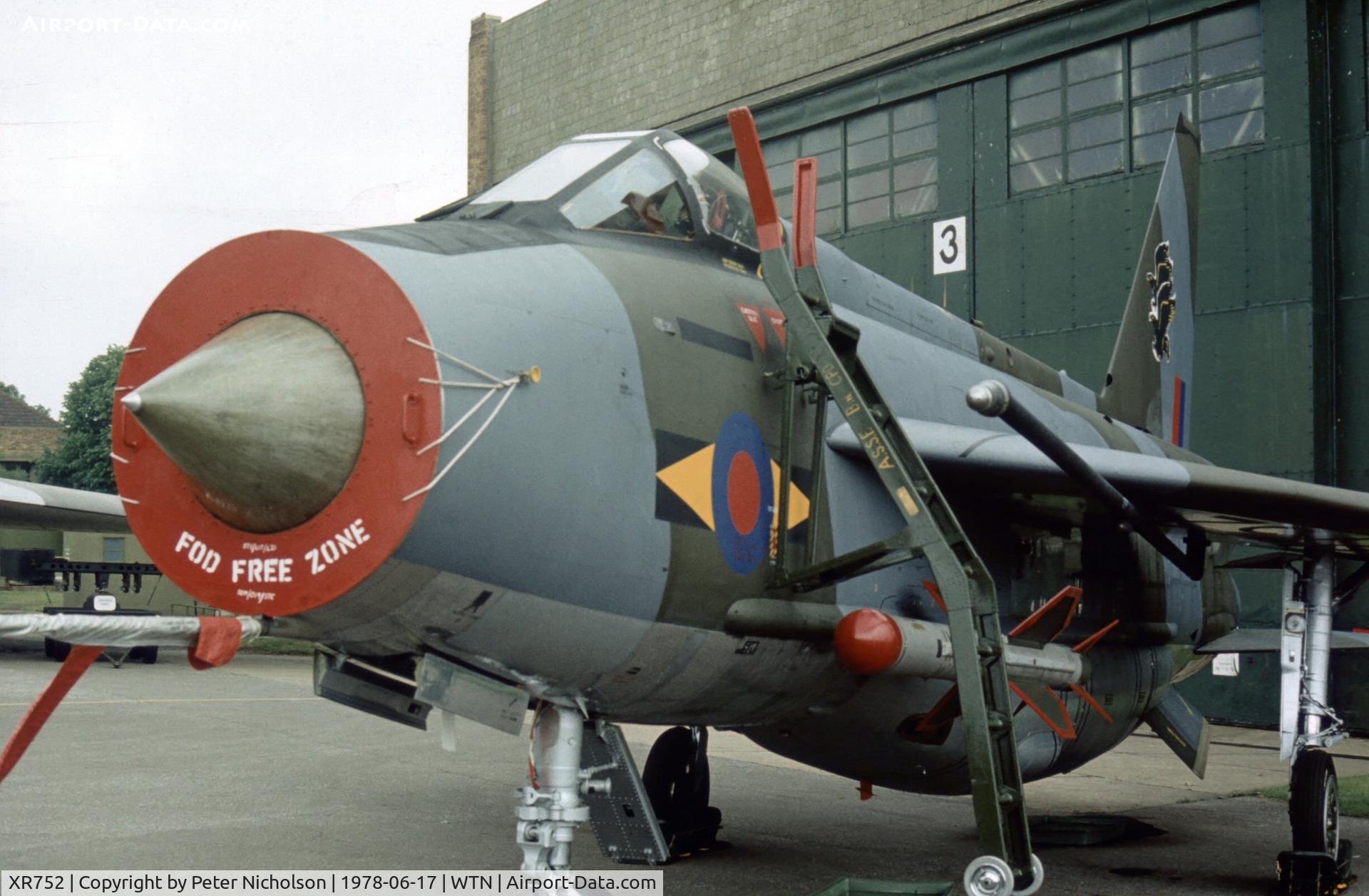 XR752, 1965 English Electric Lightning F.6 C/N 95217, Lightning F.6 of 11 Squadron in the static park at the 1978 Waddington Open Day.