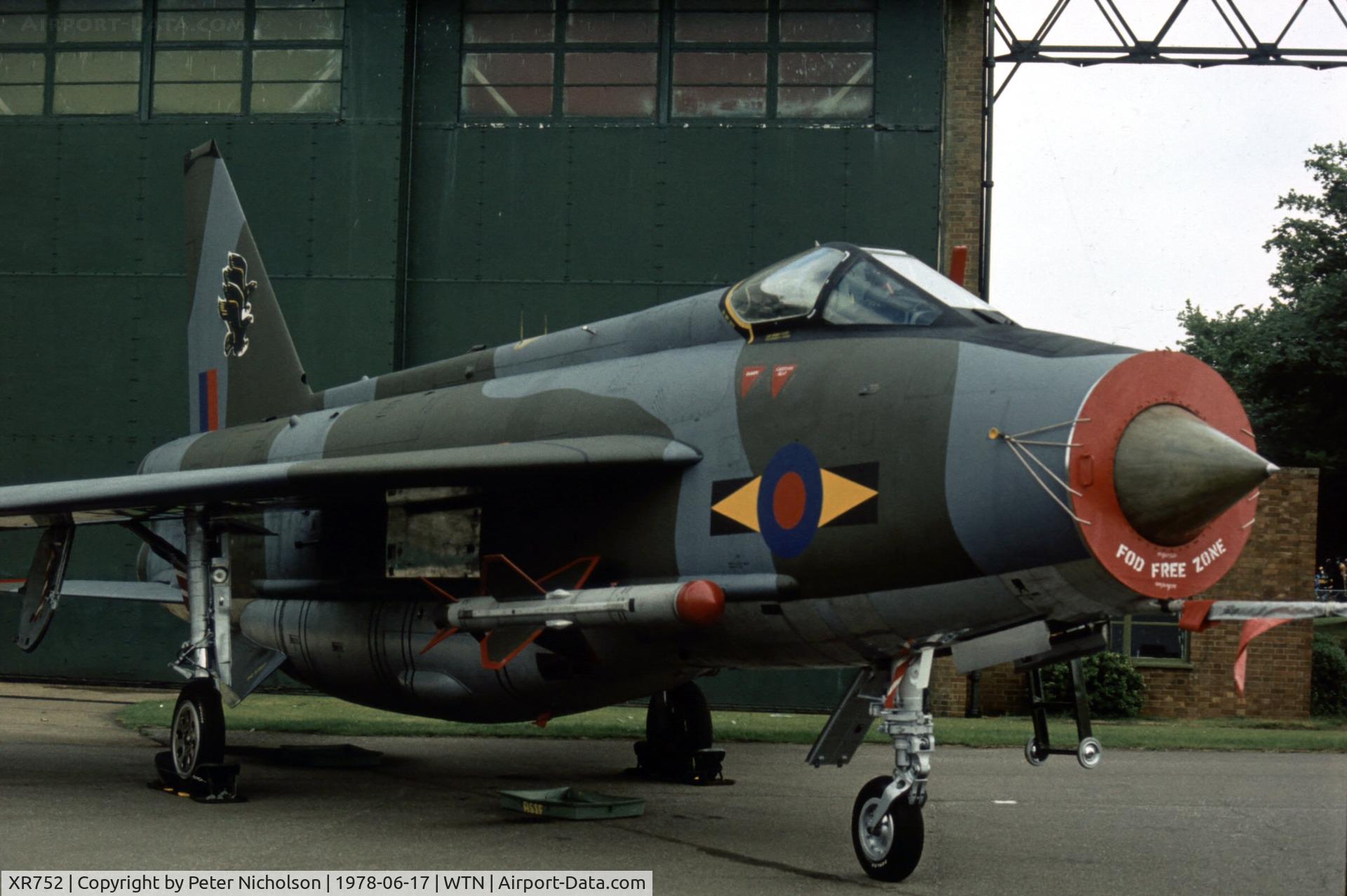 XR752, 1965 English Electric Lightning F.6 C/N 95217, Newly with 11 Squadron, this Lightning F.6 was displayed at the 1978 Waddington Open Day.
