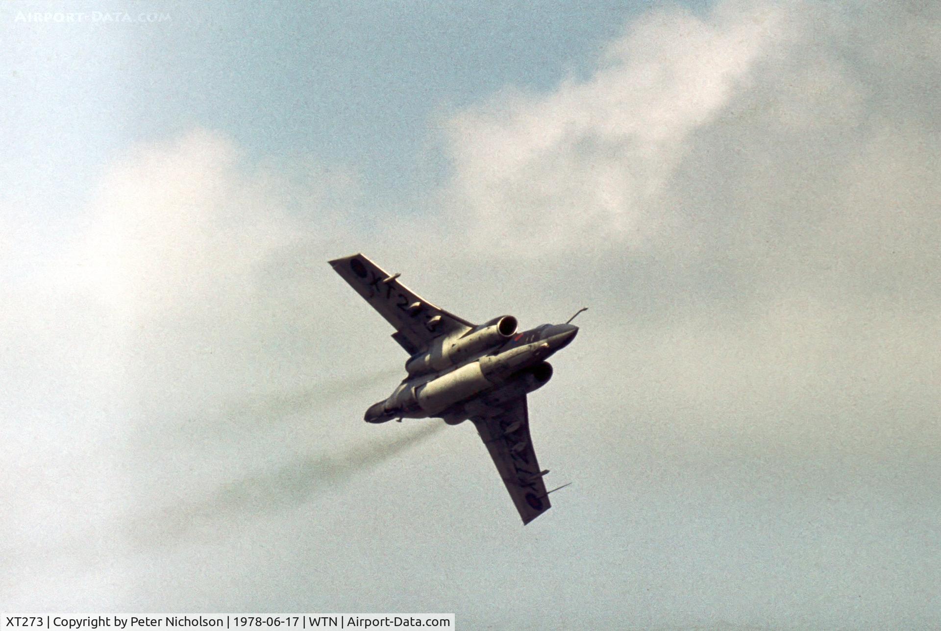 XT273, 1965 Hawker Siddeley Buccaneer S.2A C/N B3-16-64, Buccaneer of 237 OCU flypast at the 1978 Waddington Airshow, clearly showing the rotary bomb-bay.