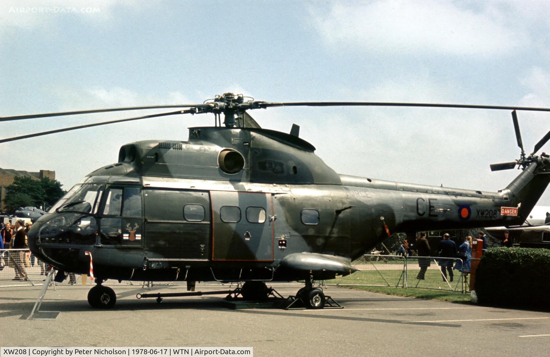 XW208, 1971 Westland Puma HC.1 C/N 1095, Puma HC.1 of 33 Squadron in the static park at the 1978 Waddington Airshow.