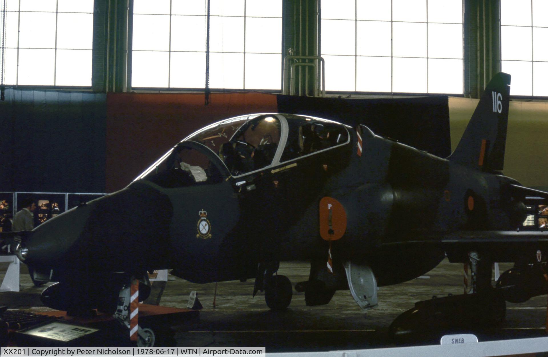 XX201, 1978 Hawker Siddeley Hawk T.1 C/N 048/312048, Hawk T.1 of the Tactical Weapons Unit on display at the 1978 Waddington Airshow.