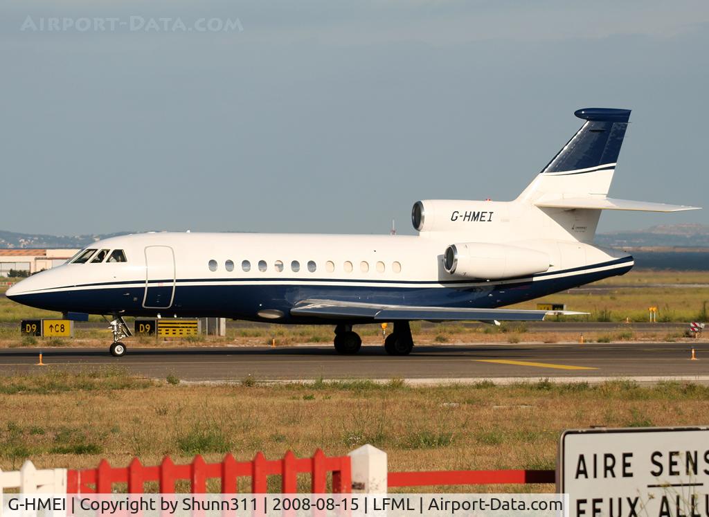G-HMEI, 1984 Dassault Falcon 900 C/N 001, Taxiing holding point rwy 32R for departure...
