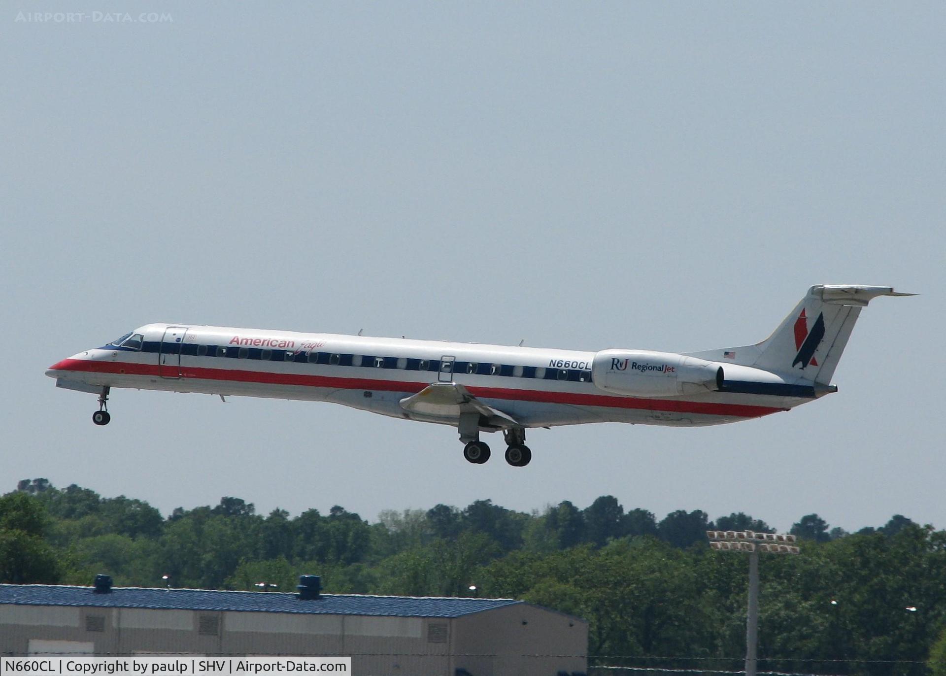 N660CL, 2003 Embraer ERJ-145LR (EMB-145LR) C/N 145764, Landing on 14 at Shreveport Regional.