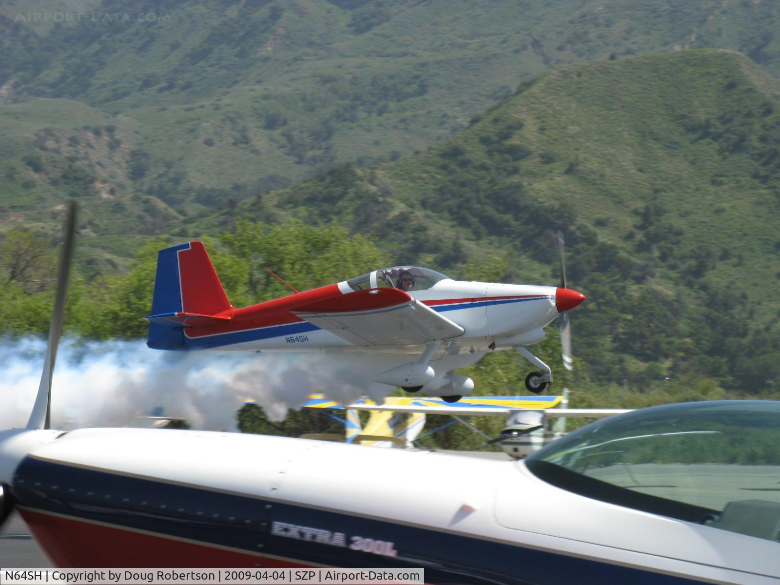N64SH, 2004 Vans RV-6A C/N 001 (N64SH), 2004 Hoang VAN's RV-6A, Lycoming O-360-A1A 180 Hp, razzle-dazzle takeoff with airshow smoke for the photographer. Thanks!
