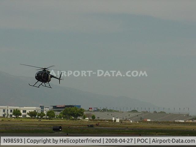 N98593, 1967 Hughes OH-6A Cayuse C/N 0978, Slowing to turn left, south towards fenced pad