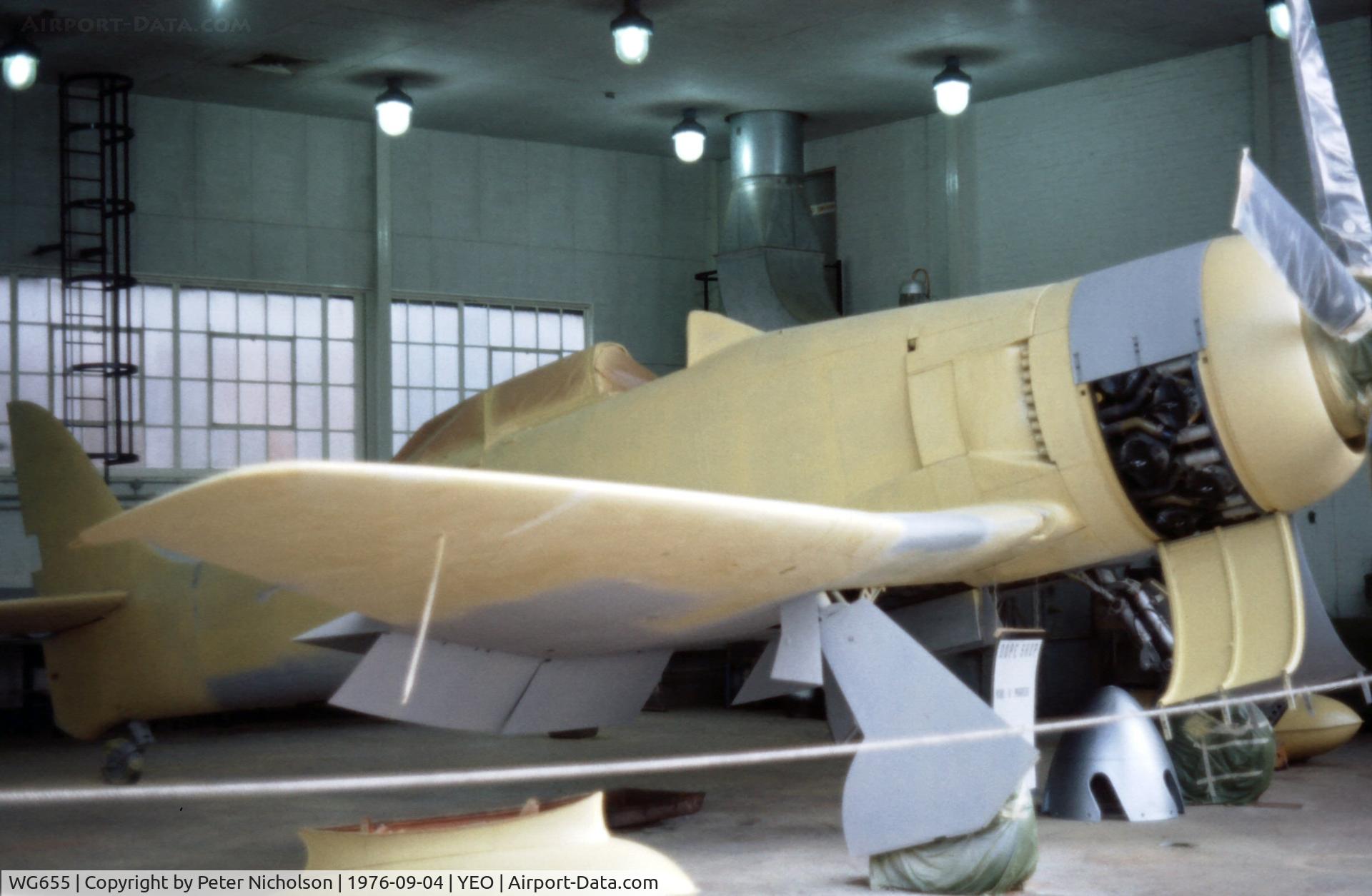 WG655, 1952 Hawker Sea Fury T.20 C/N 41H/636070, Sea Fury T.20 of the Royal Navy Historic Flight undergoing repaint and seen at the 1976 Yeovilton Open Day.
