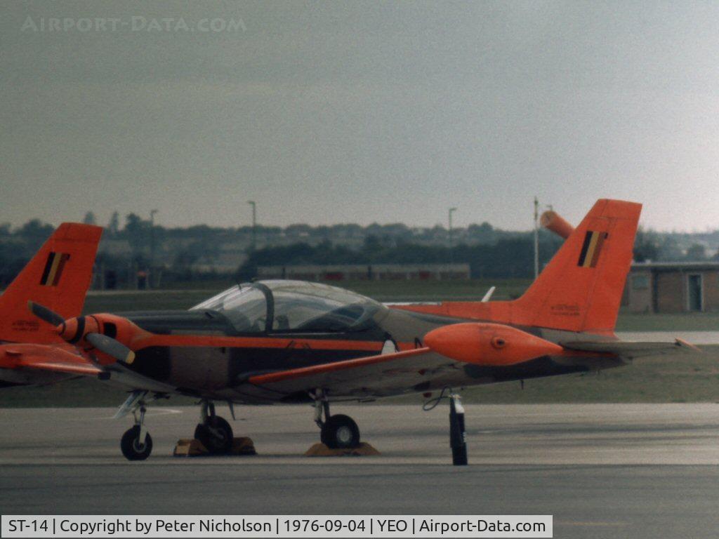 ST-14, 1970 SIAI-Marchetti SF-260MB C/N 10-14, SF.260MB ST-14 of the Belgian Air Force in the static park of the 1976 Yeovilton Open Day.