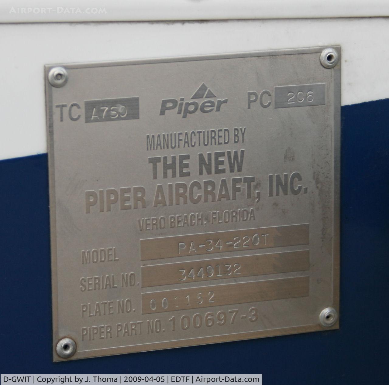 D-GWIT, Piper PA-34-220T Seneca III C/N 3449132, Piper PA-34-220T Seneca