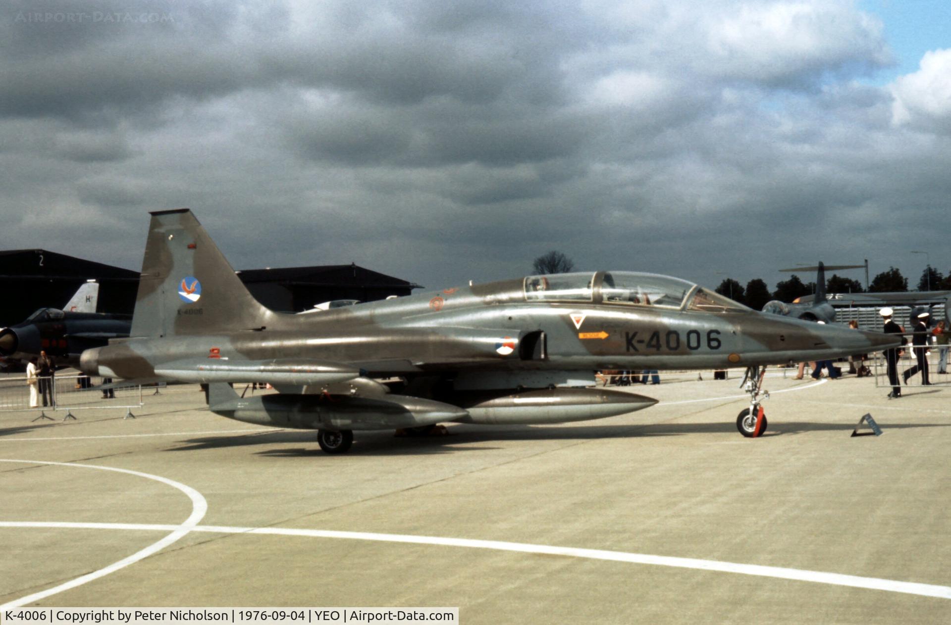 K-4006, 1969 Canadair NF-5B Freedom Fighter C/N 4006, NF-5B of the Royal Netherlands Air Force's 316 Squadron at the 1976 Yeovilton Open Day.