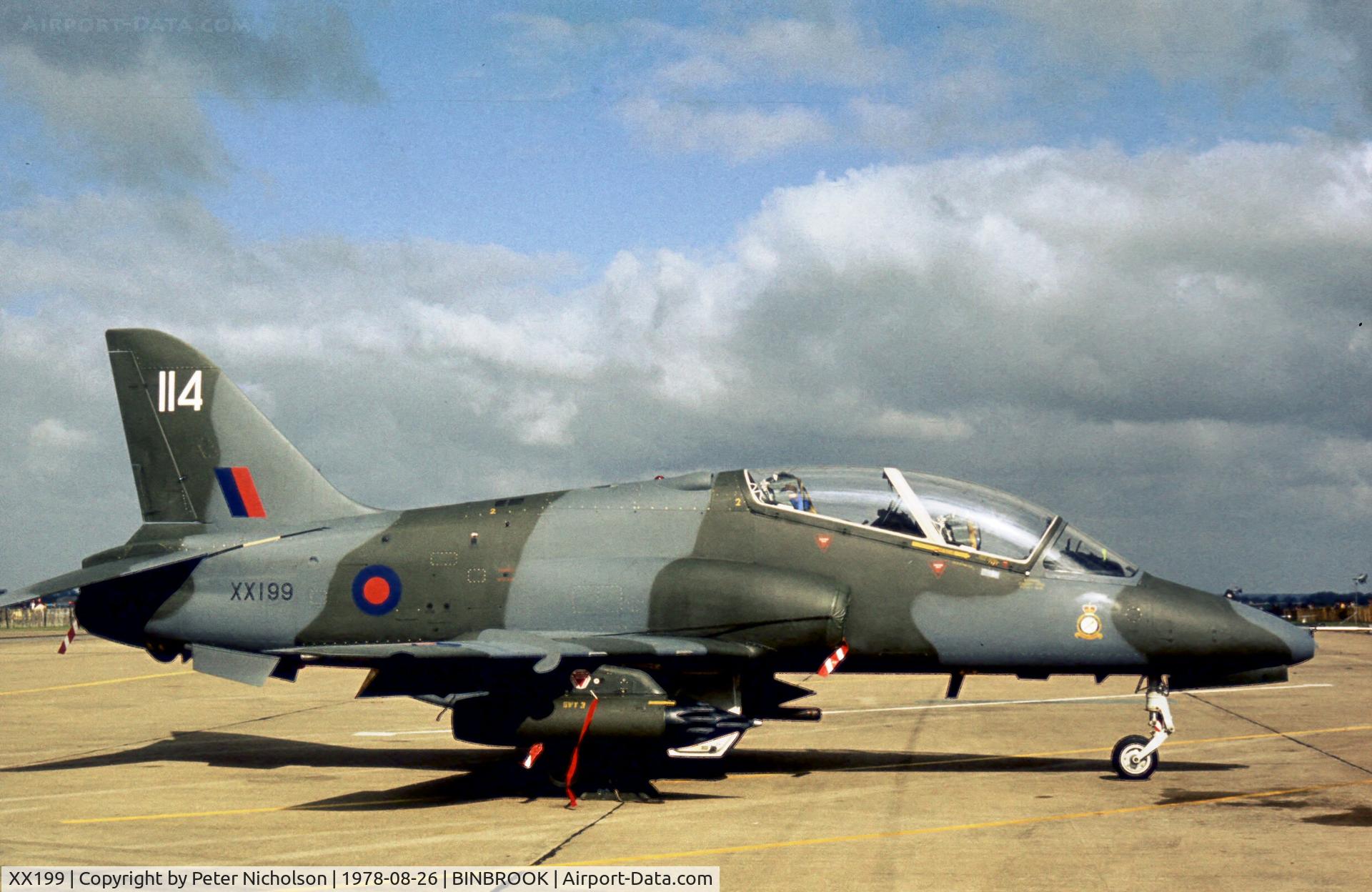 XX199, 1978 Hawker Siddeley Hawk T.1A C/N 046/312046, Hawk T.1 of the Tactical Weapons Unit at the 1978 Binbrook Open Day.