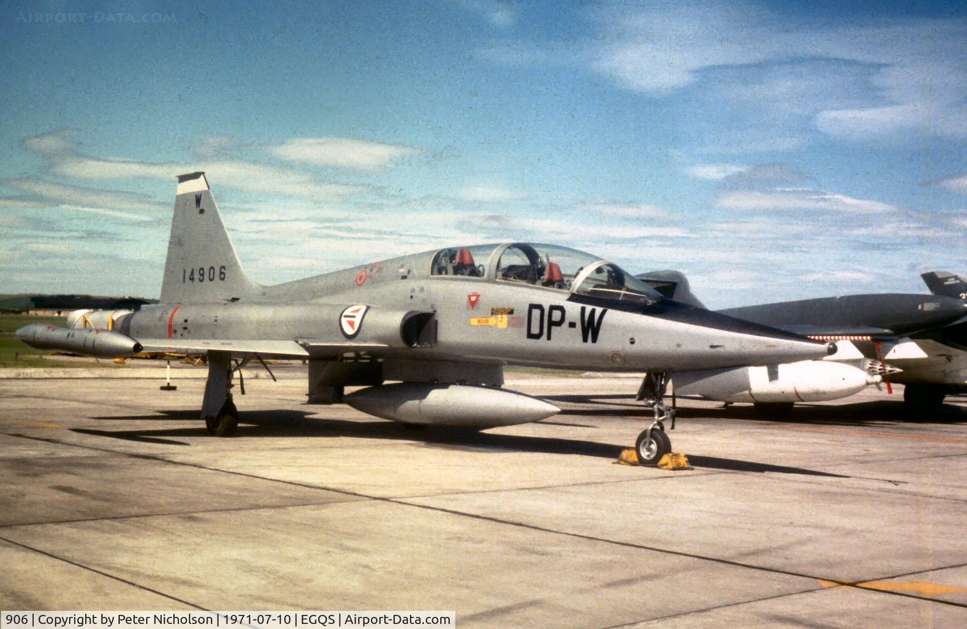 906, 1967 Northrop F-5B Freedom Fighter C/N N.9009, F-5B Freedom Fighter 14906 of Royal Norwegian Air Force's 718 Skv at the 1971 RNAS Lossiemouth Open Day.