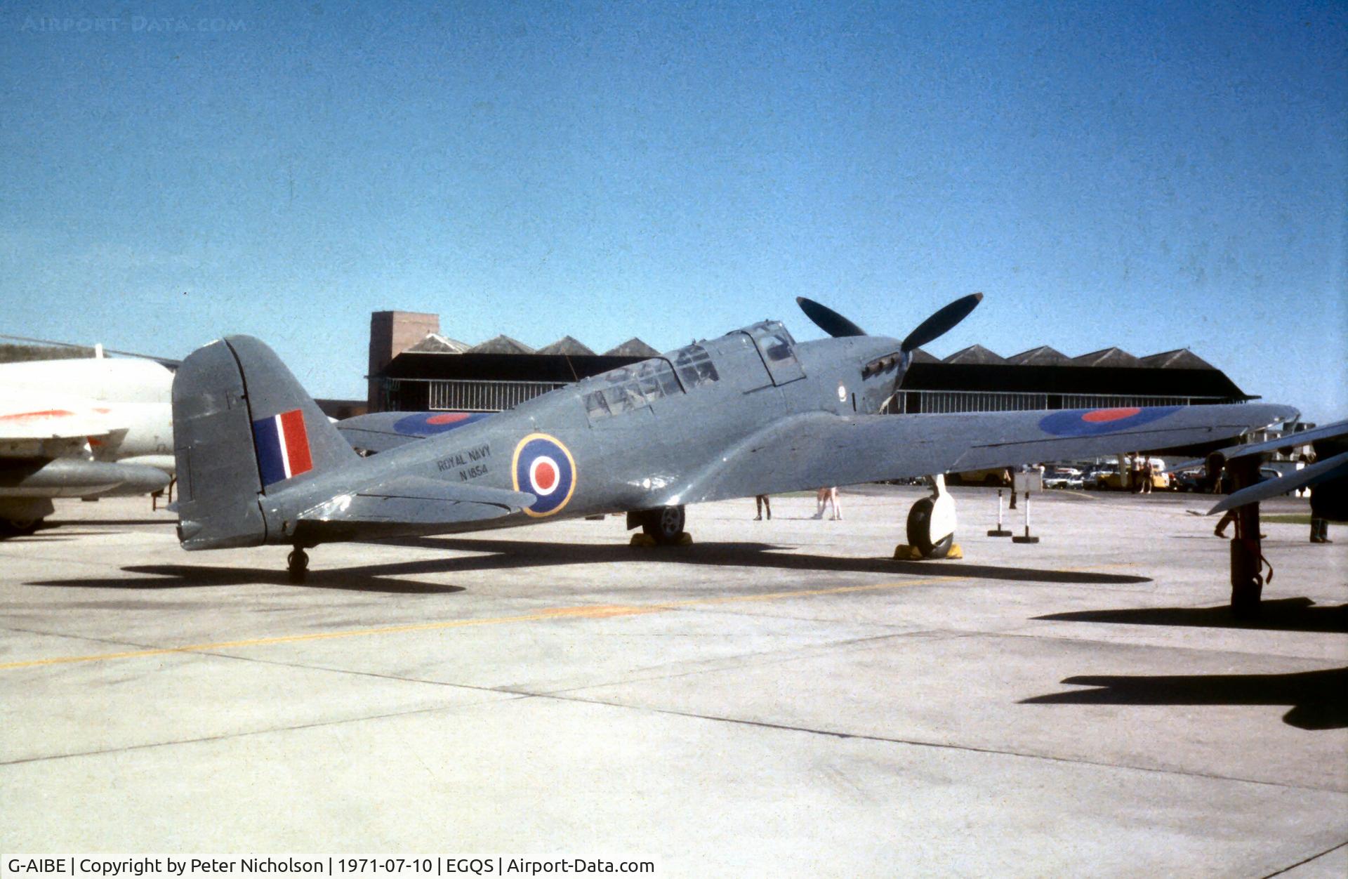 G-AIBE, 1939 Fairey Fulmar II C/N F3707, Fulmar II N1854 at the RNAS Lossiemouth Open Day in 1971.