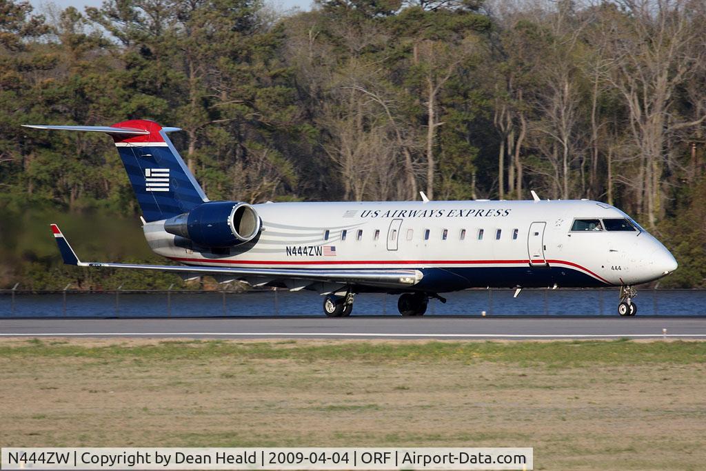 N444ZW, 2003 Canadair CRJ-200LR (CL-600-2B19) C/N 7788, US Airways Express (Air Wisconsin) N444ZW (FLT AWI4042) on takeoff roll on RWY 23 enroute to Philadelphia Int'l (KPHL).