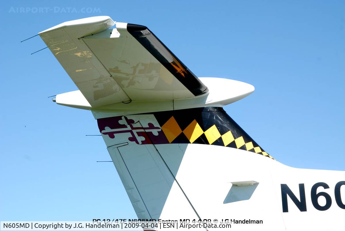 N605MD, 2008 Pilatus PC-12/47E C/N 1033, tail view part of MD State Flag