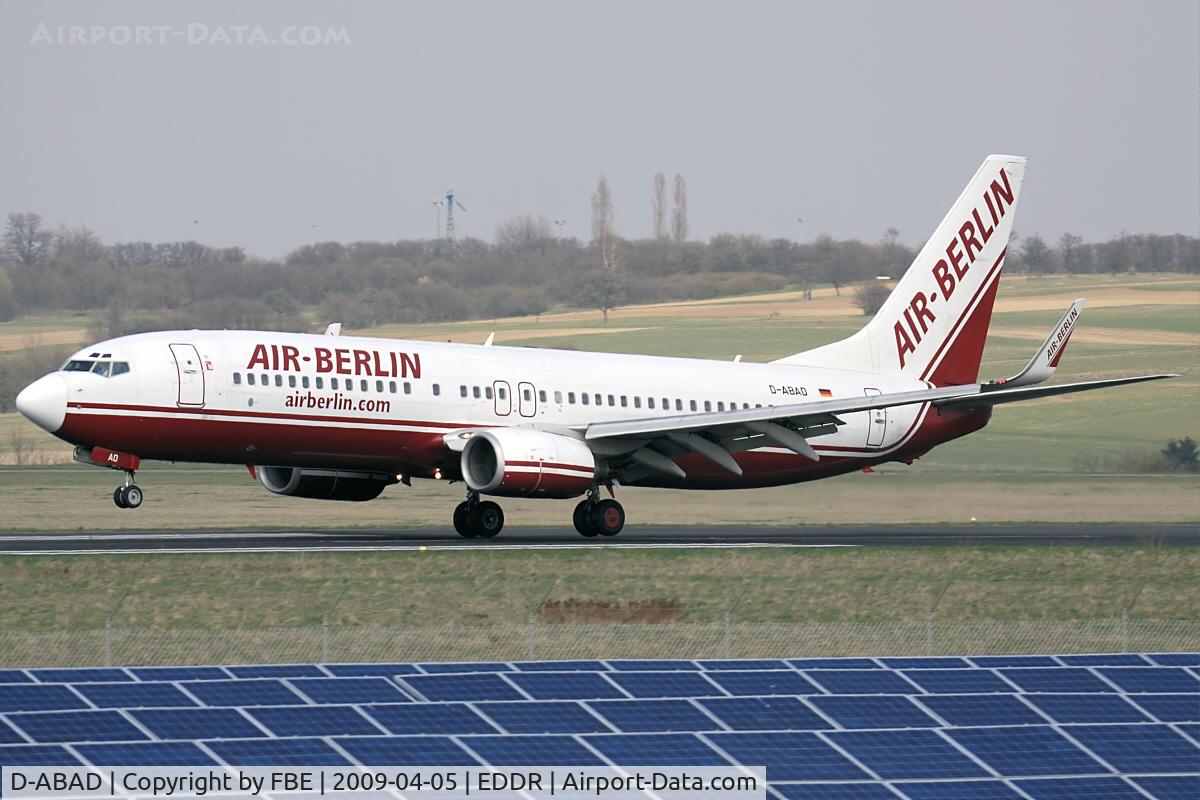 D-ABAD, 2000 Boeing 737-86J C/N 30876, Air Berlin B737-86J is about to touchdown at Saarbrücken