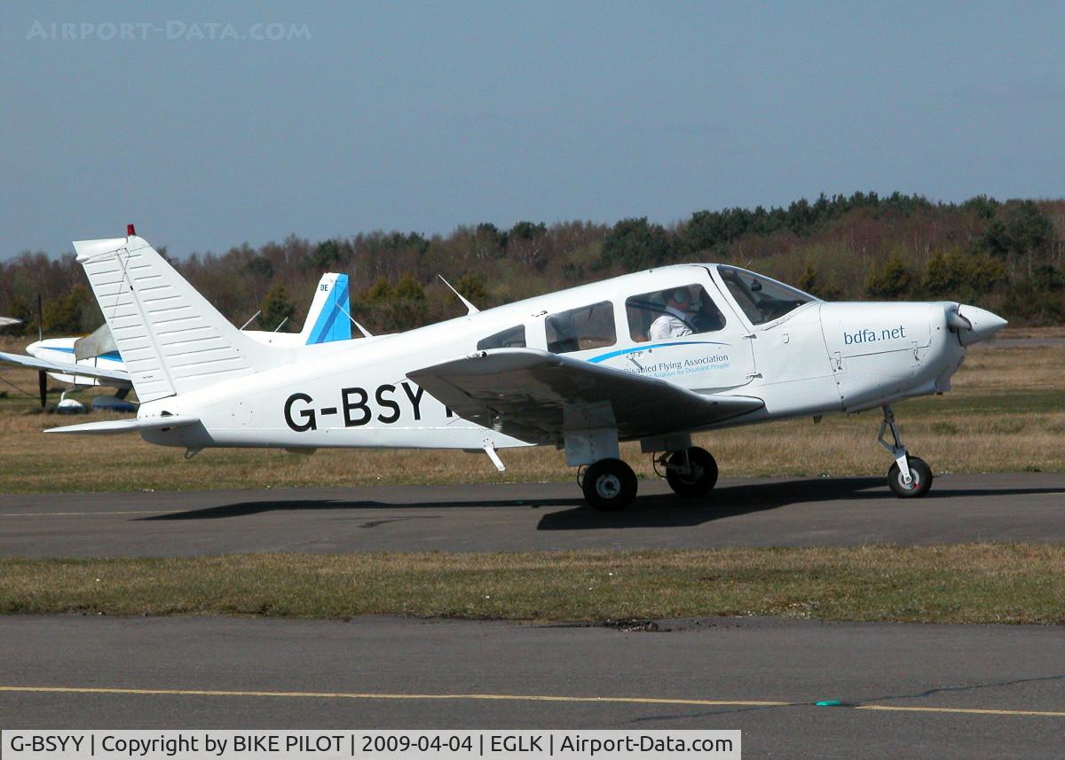 G-BSYY, 1986 Piper PA-28-161 Cherokee Warrior II C/N 2816009, YANKEE YANKEE SPORTING A LONGER NOSE LEG AFTER IT'S ANNUAL