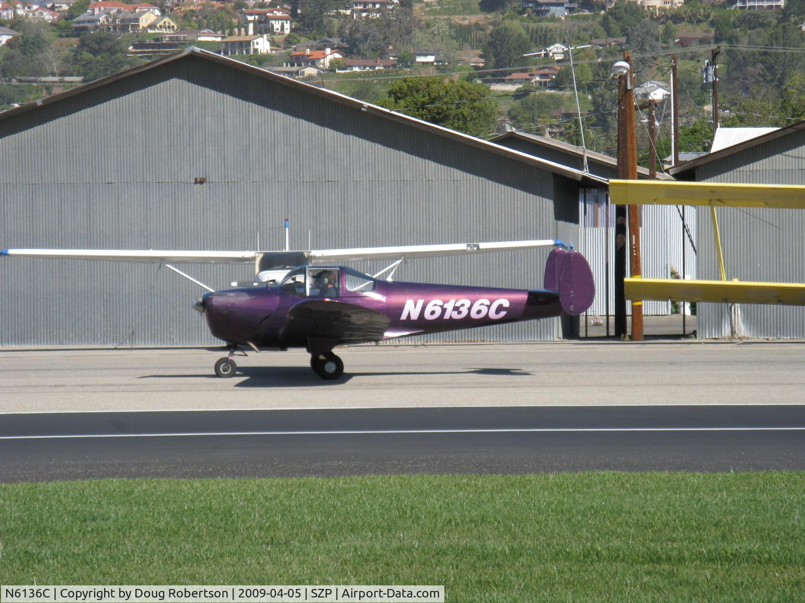 N6136C, 1956 Forney F-1 C/N 5607, 1956 Forney F1 FORNAIRE AIRCOUPE, Continental C90-12 95 Hp for takeoff, taxi back